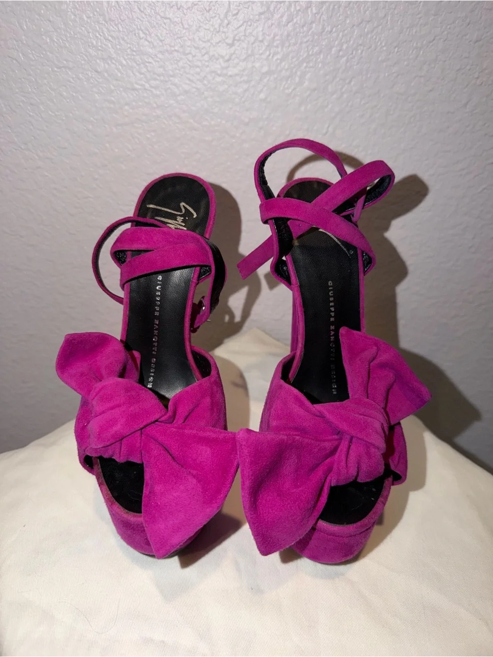 Giuseppe Zanotti Fuchsia Suede Platform Ankle-Strap Sandals 36.5